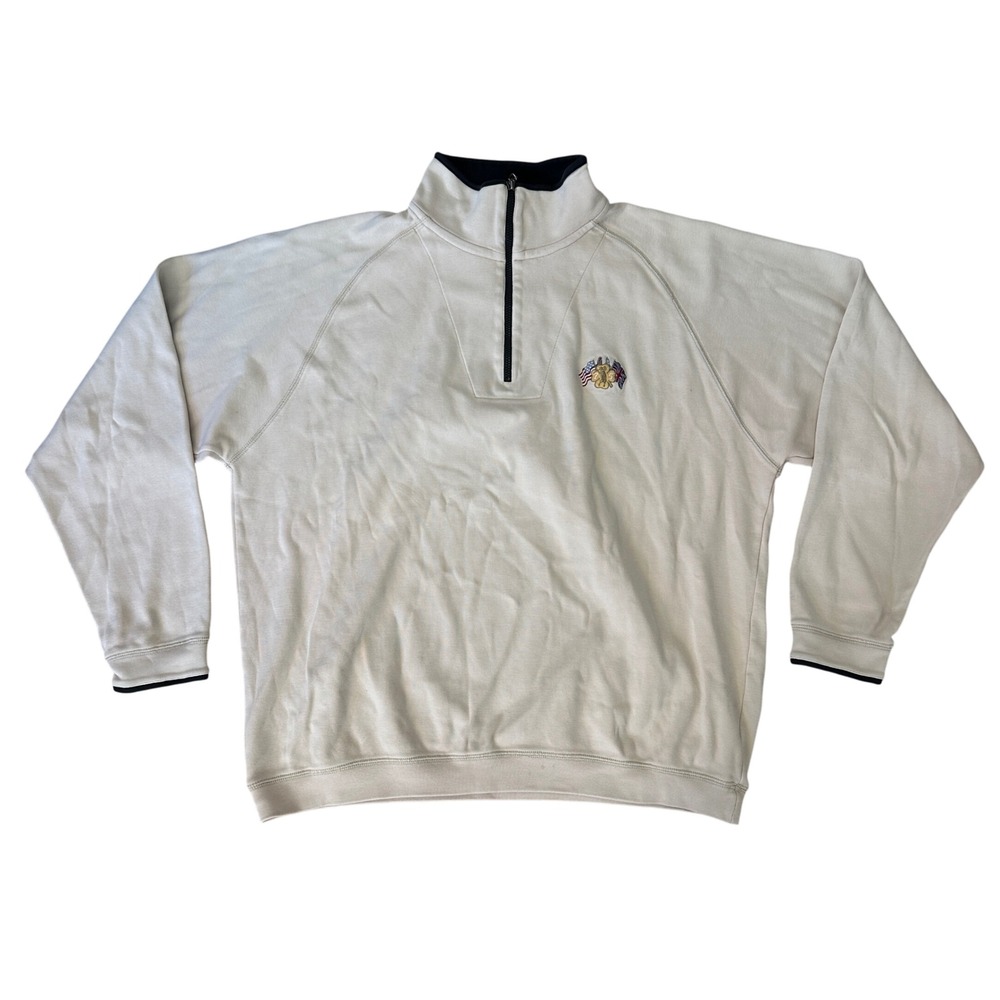 Bobby Jones Beige Peruvian Pima Cotton 1/4 Zip Sweater‎ Mens Large Embroidered